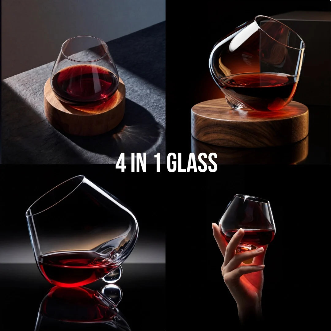 Kami Rotating Crystal Wine Glass & Wooden Coaster
