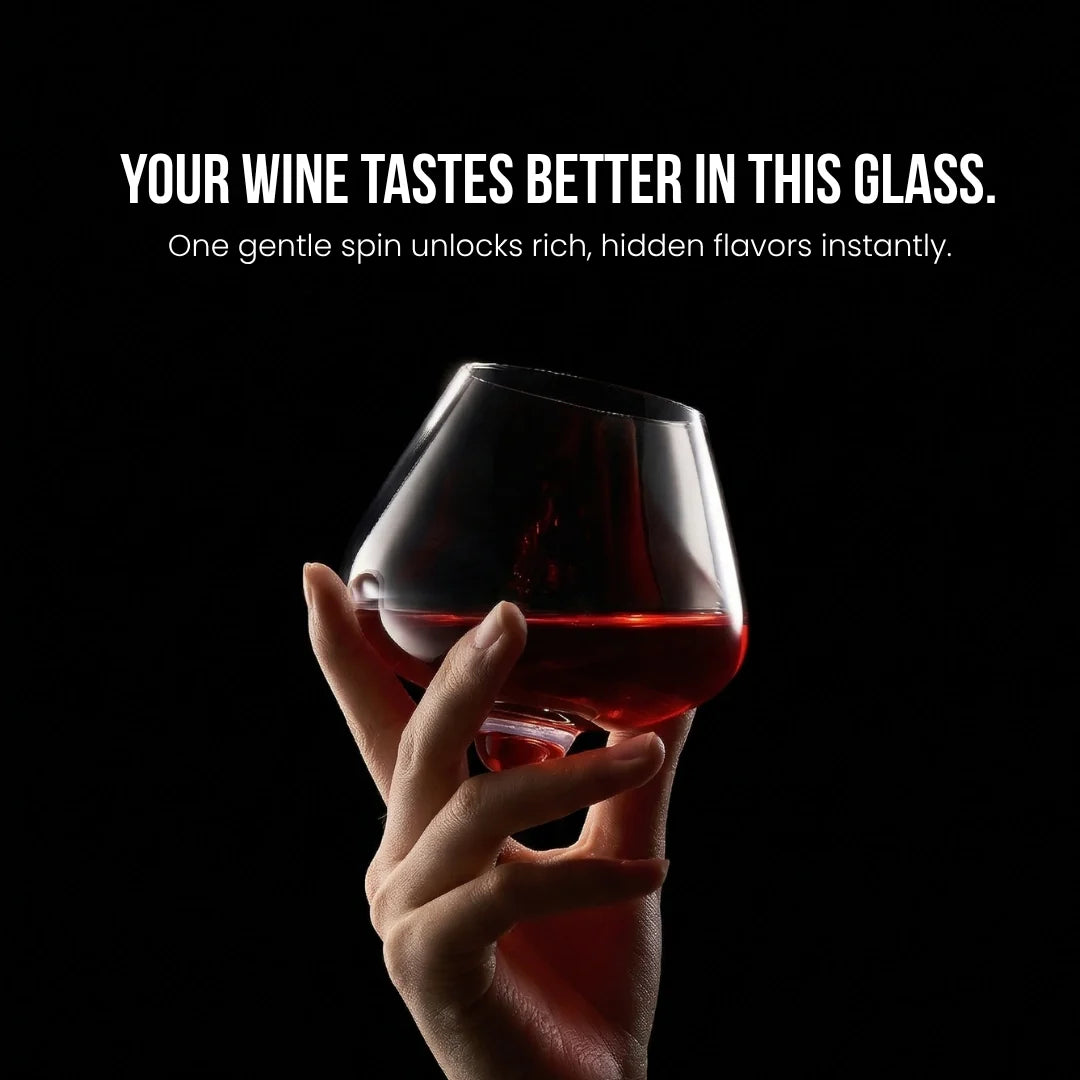 Kami Rotating Crystal Wine Glass & Wooden Coaster