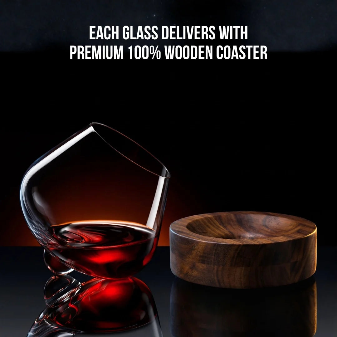 Kami Rotating Crystal Wine Glass & Wooden Coaster
