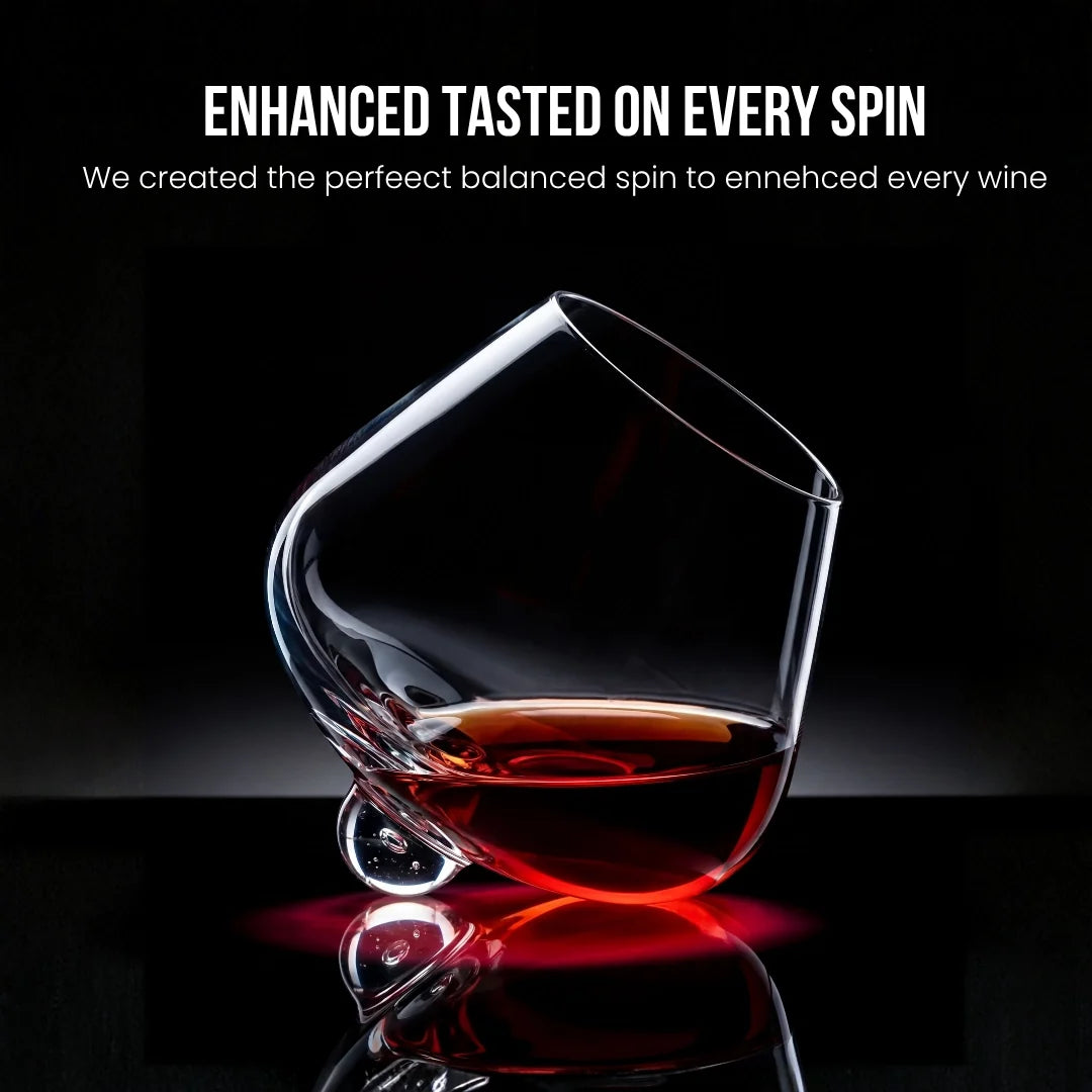 Kami Rotating Crystal Wine Glass & Wooden Coaster