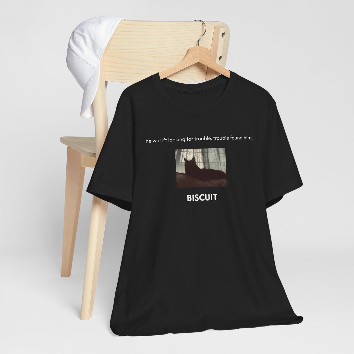 he wasn’t looking for trouble. trouble found him. | Custom T‑Shirt